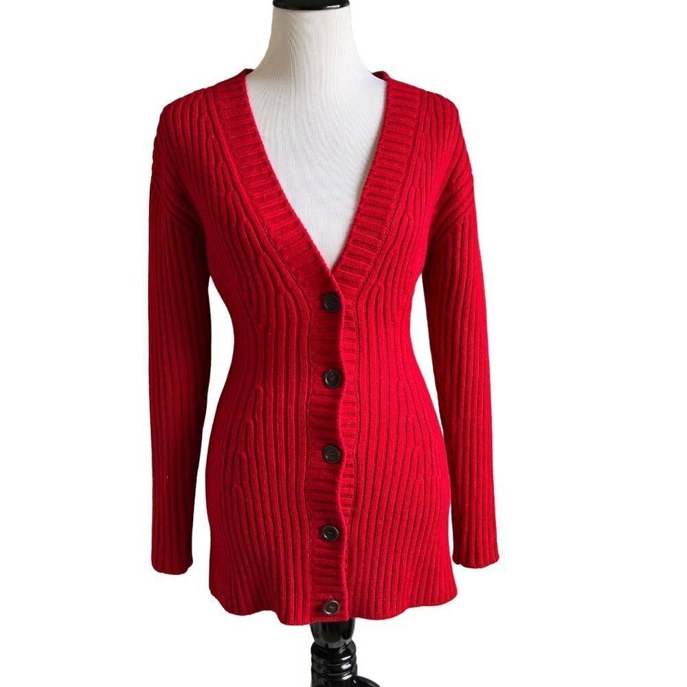 Prada Deep V Neck Button Front Ribbed Cardigan Size 38